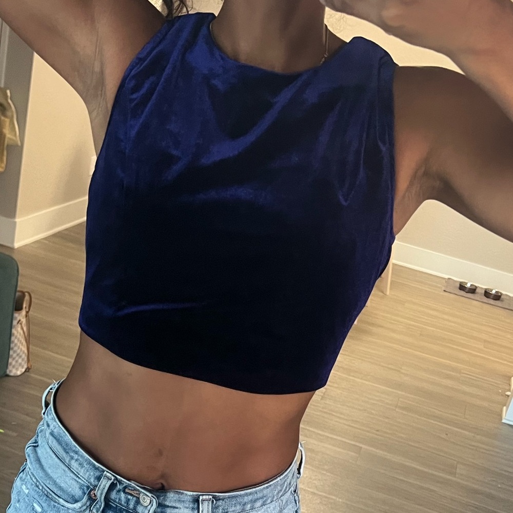 Velvet Blue Crop Tank Top with Zipper DO+BE Size Small Women’s - Picture 8 of 8